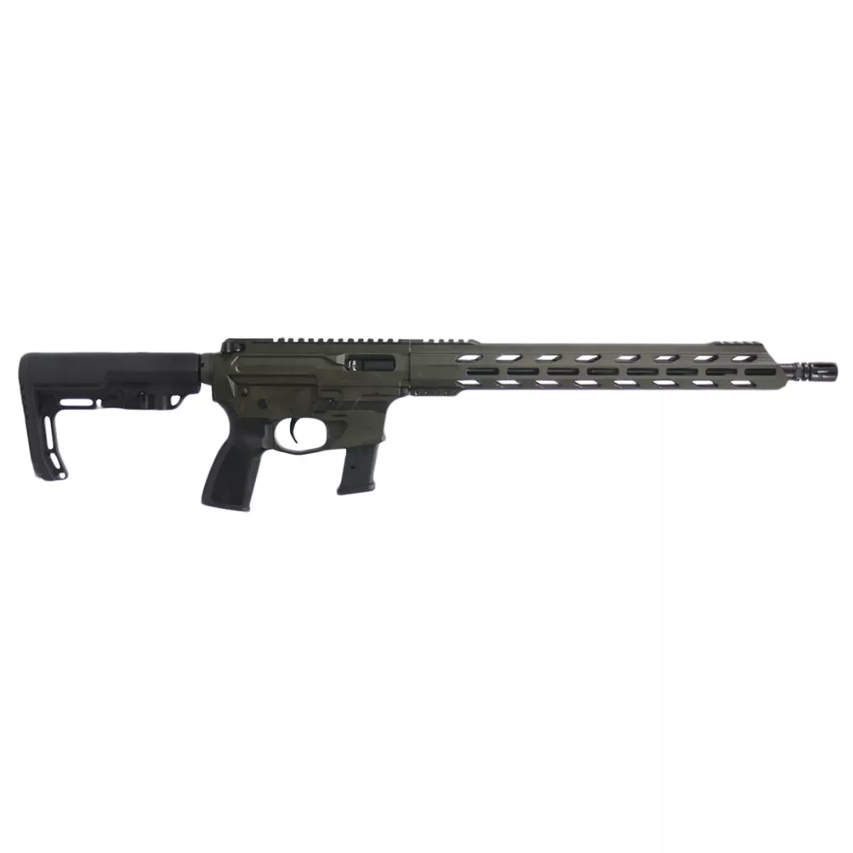 Live Free Armory LF9CH85023 Challenger 9mm Luger 17+1 16" Steel Threaded Barrel, 15" Free-Float M-LOK Handguards, OD Green Cerakote Aluminum Receiver, Black Polymer 6 Position Collapsible Battle Link Minimalist Stock