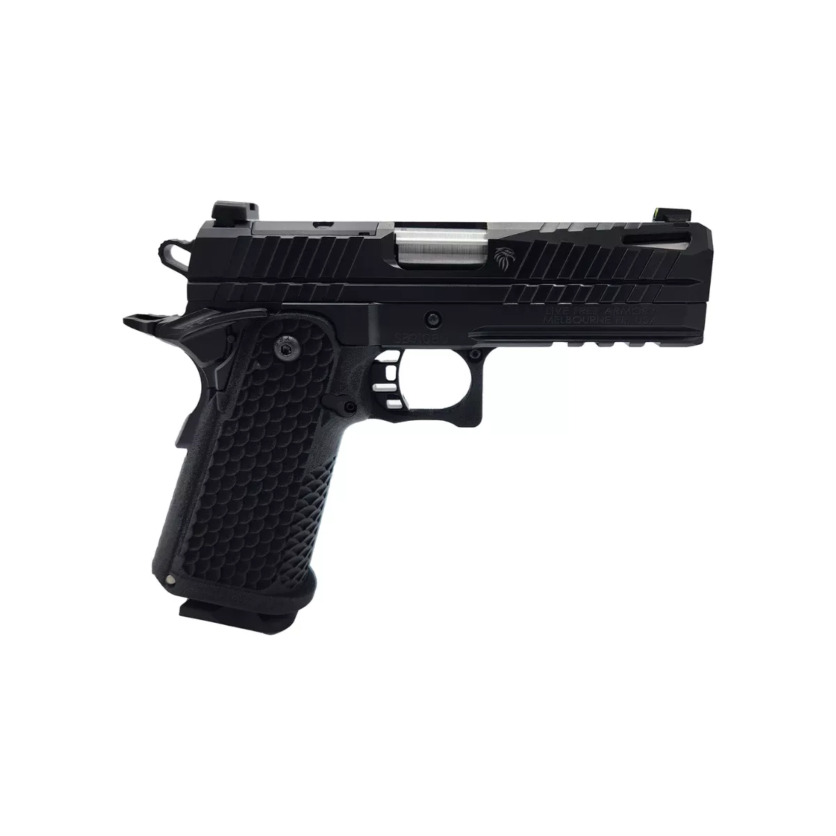 Live Free Armory LFAPC61301 Apollo 11 Compact Frame 9mm Luger 17+1 4.15" Stainless Match Grade Bull Barrel, Elite Black Cerakote Optic Cut/Serrated Stainless Steel Slide, Elite Black Cerakote Steel Frame w/Beavertail & Picatinny Rail