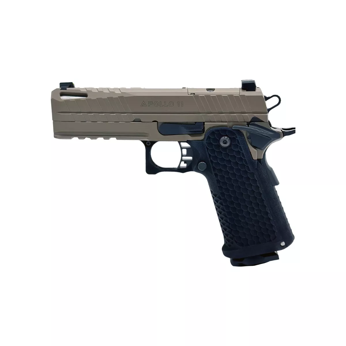 Live Free Armory LFAPS71402 Apollo 11 Sub-Compact Frame 9mm Luger 3.50" Stainless Match Grade Bull Barrel, Elite FDE Cerakote Optic Cut/Serrated Stainless Steel Slide, Elite FDE Cerakote Steel Frame w/Beavertail & Picatinny Rail