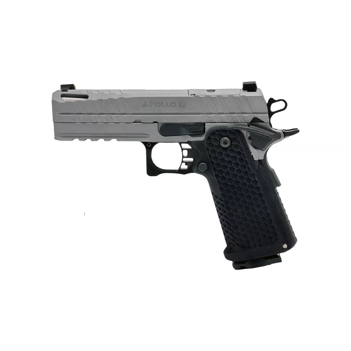 Live Free Armory LFAPS81403 Apollo 11 Sub-Compact Frame 9mm Luger 3.50" Stainless Match Grade Bull Barrel, Elite Gray Cerakote Optic Cut/Serrated Stainless Steel Slide, Elite Gray Cerakote Steel Frame w/Beavertail & Picatinny Rail