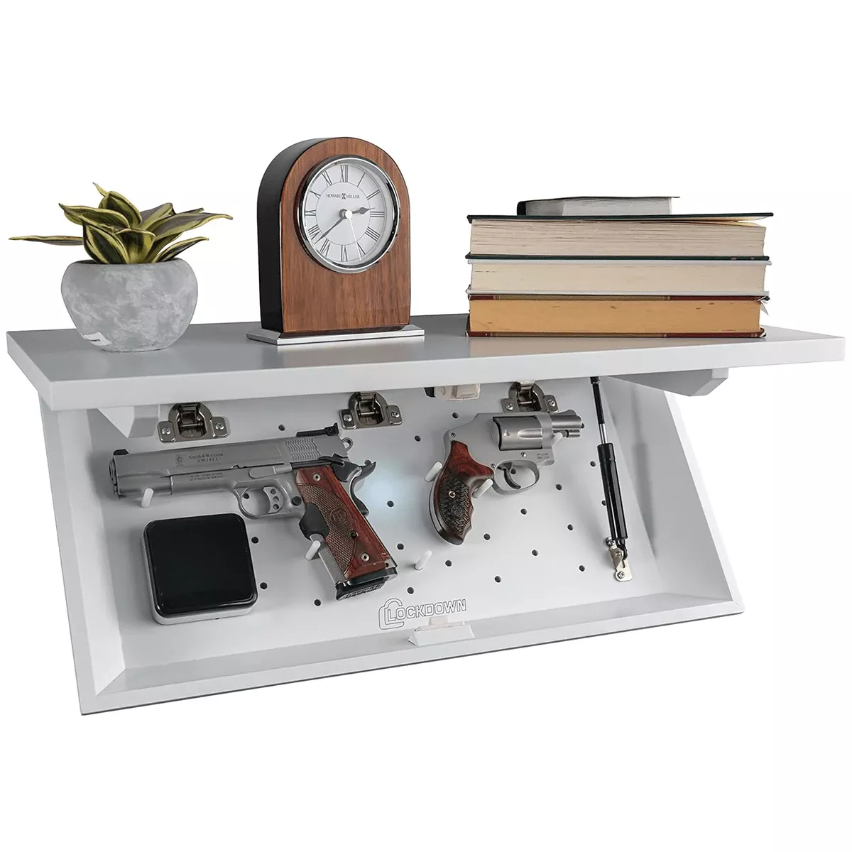 Lockdown 1117247 In-Plain-Sight White Wood Shelf Hidden Gun Rack with Magnetic Access - 24"x11.75"x3.25"