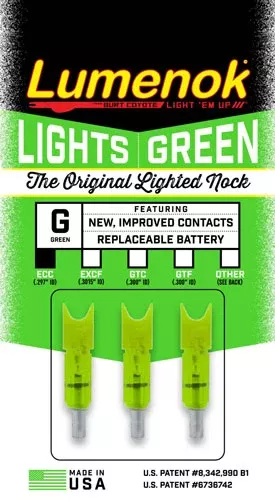 Lumenok ECC Lighted Crossbow Nock Green Crescent Easton Carbon 3-Pack