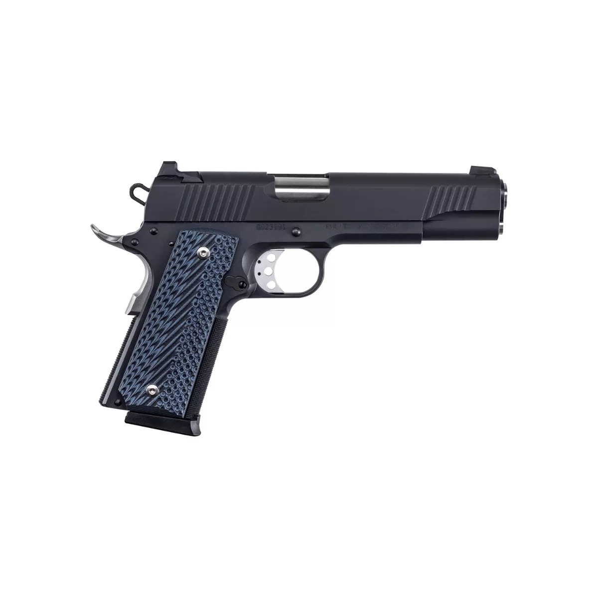 Magnum Research DE1911G9 1911G 9mm Luger 8+1, 5" Black Steel Bull Barrel, Black Serrated Carbon Steel Slide, Black Carbon Steel Frame w/Checkered Front Strap & Beavertail, Black/Gray G10 Grip, Beavertail Grip/Manual Thumb Safety