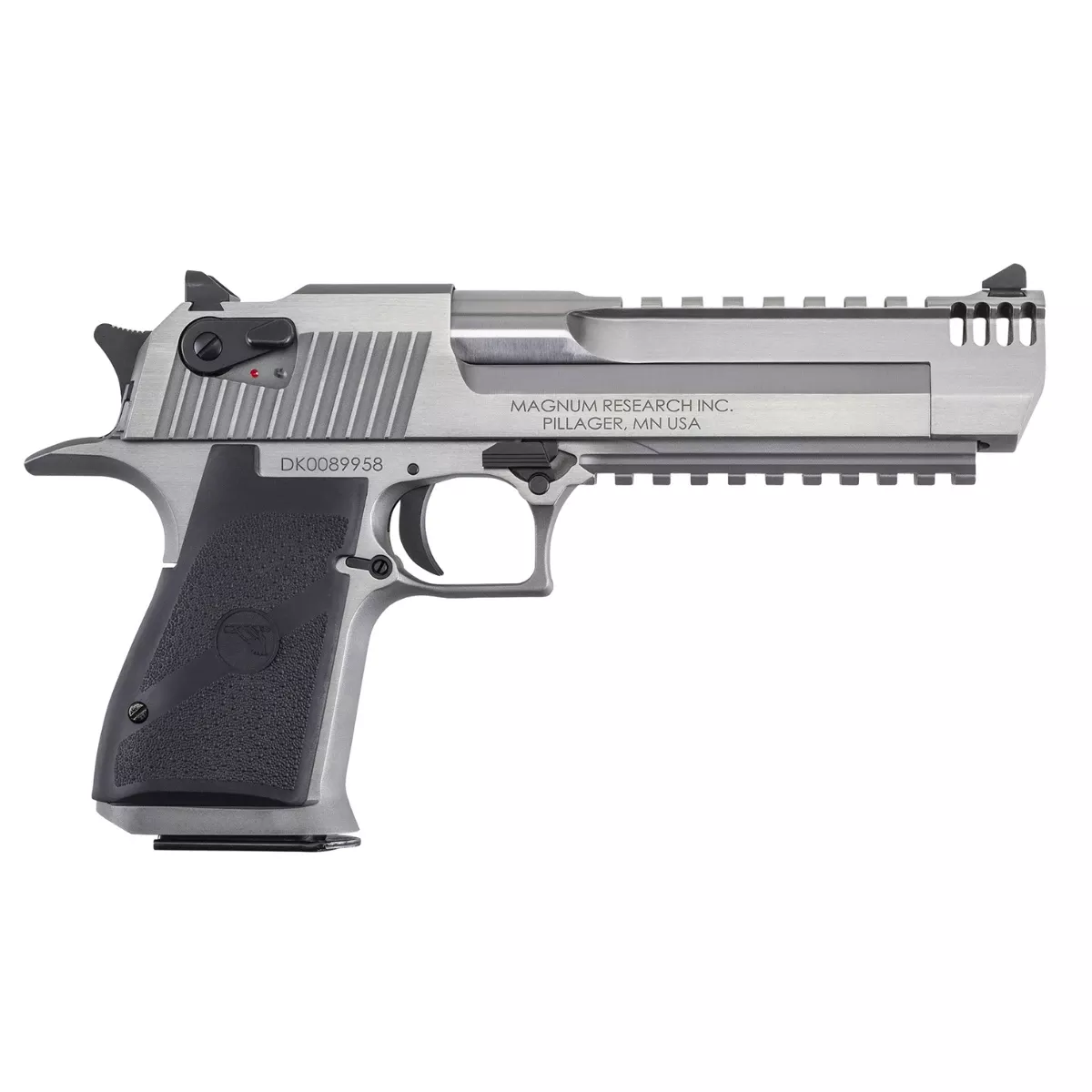 Magnum Research DE44SRMB Desert Eagle Mark XIX 44 Rem Mag 7+1, 6" Stainless Steel w/Integral Muzzle Brake & Picatinny Rail Barrel, Serrated Stainless Steel Slide & Frame w/Beavertail & Picatinny Rail, Black Polymer Grip, Right Hand