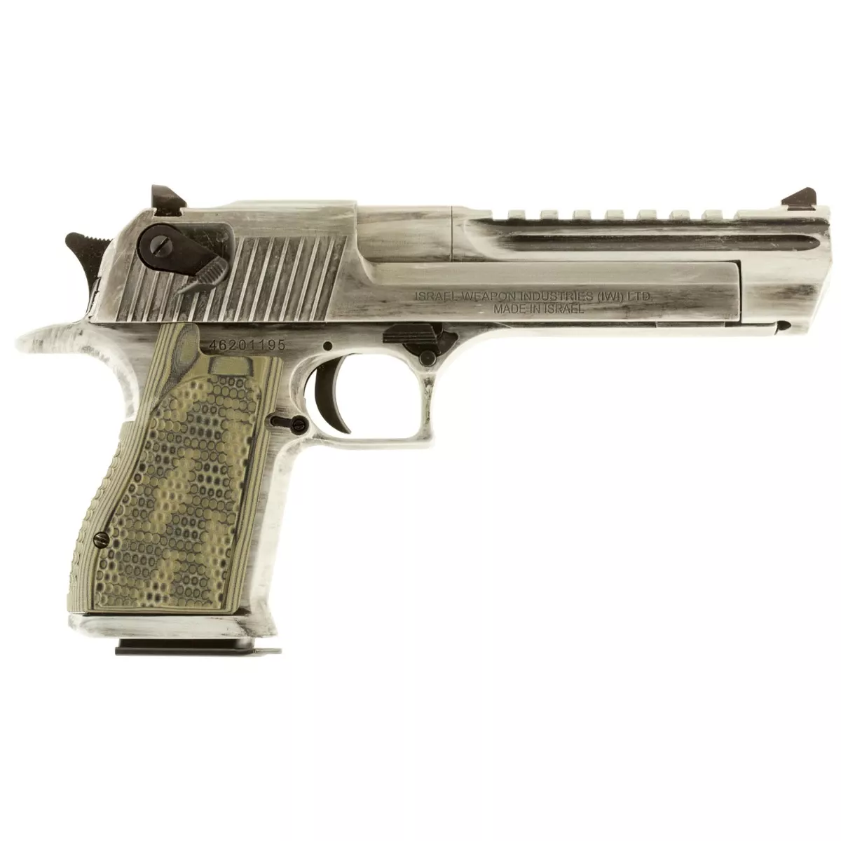 Magnum Research DE44WMD Desert Eagle Mark XIX 44 Rem Mag 8+1, 6" White Matte Distressed Carbon Steel w/Picatinny Rail Barrel, White Matte Distressed Cerakote Serrated Carbon Steel Slide & Frame w/Beavertail, Distressed G10 Grip, Right