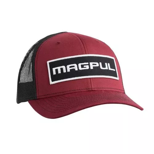 Magpul MAG1104-604 Wordmark Patch Trucker Hat Black/Red Adjustable Snapback OSFA Structured