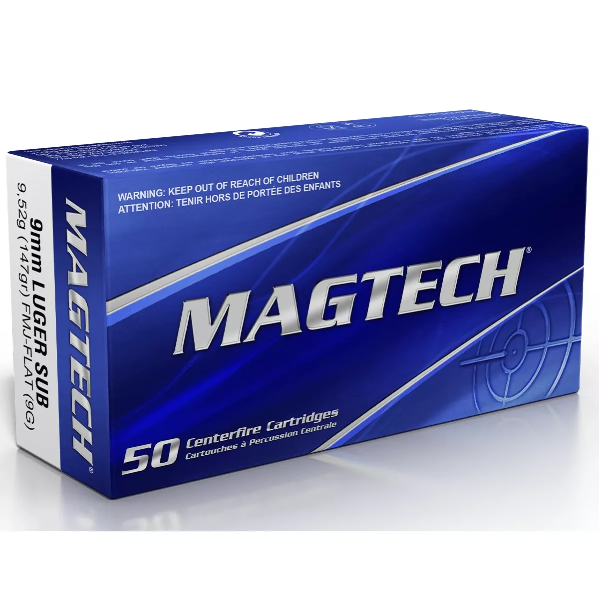 Magtech 9G Range/Training 9mm Luger 147 gr Full Metal Jacket Flat Subsonic Ammo