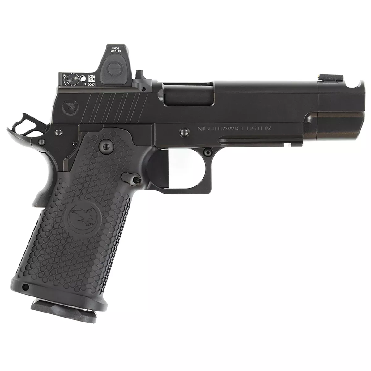 Nighthawk Custom Fire Hawk Government 1911 9mm Double Stack Pistol - Black Out Option Gold Bead Front Sight Trijicon RMR Type 2