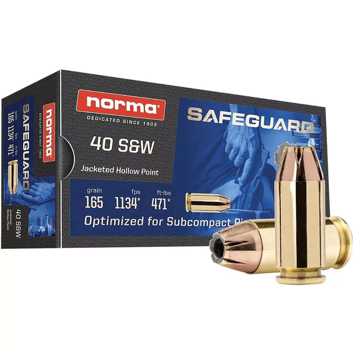 Norma Ammunition 801407887 40 S&W 165 gr Jacketed Hollow Point 50 Per Box
