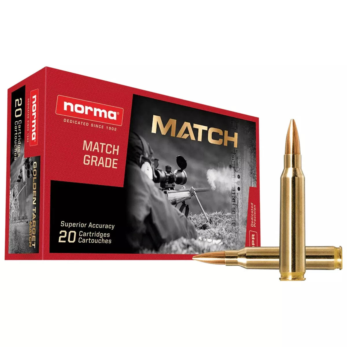Norma Dedicated Precision Golden Target Match 223 Rem 69 gr Hollow Point Boat Tail Rifle Ammo