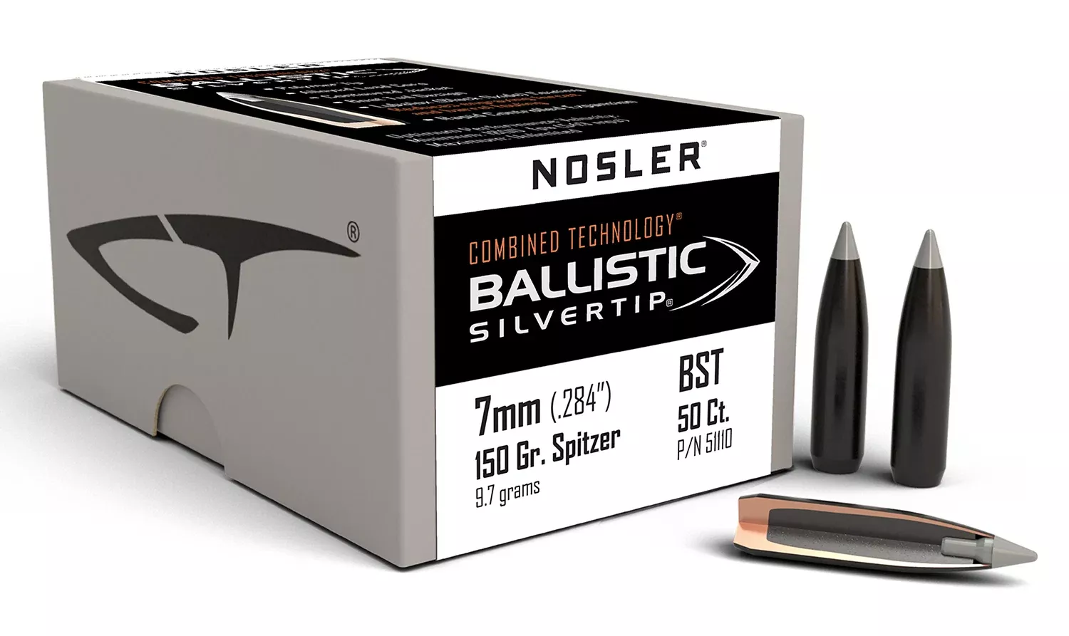 Nosler Bullets Ballistic Silver Tip 7mm .284 150gr 50 Count