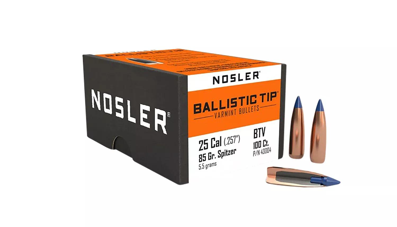 Nosler Bullets Ballistic Tip Varmint 25 Cal 85gr Spitzer 100 Count