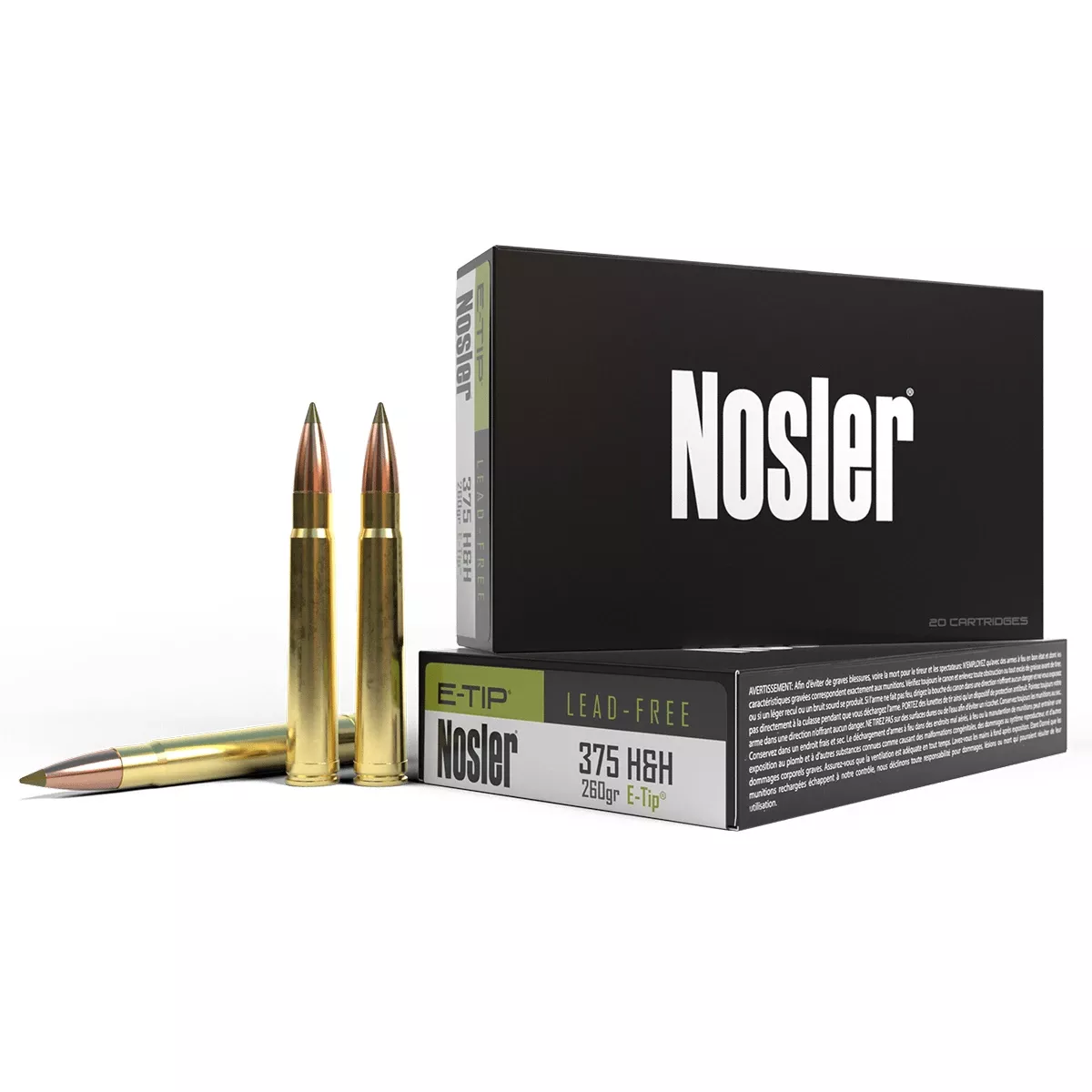 Nosler E-Tip 375 H&H Mag 260 gr E Tip Boat Tail 20 Per Box