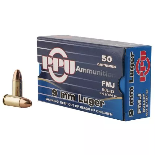 PPU PPH9F2 Handgun9mm Luger 124 gr Full Metal Jacket (FMJ) 50 Bx/ 20 Cs