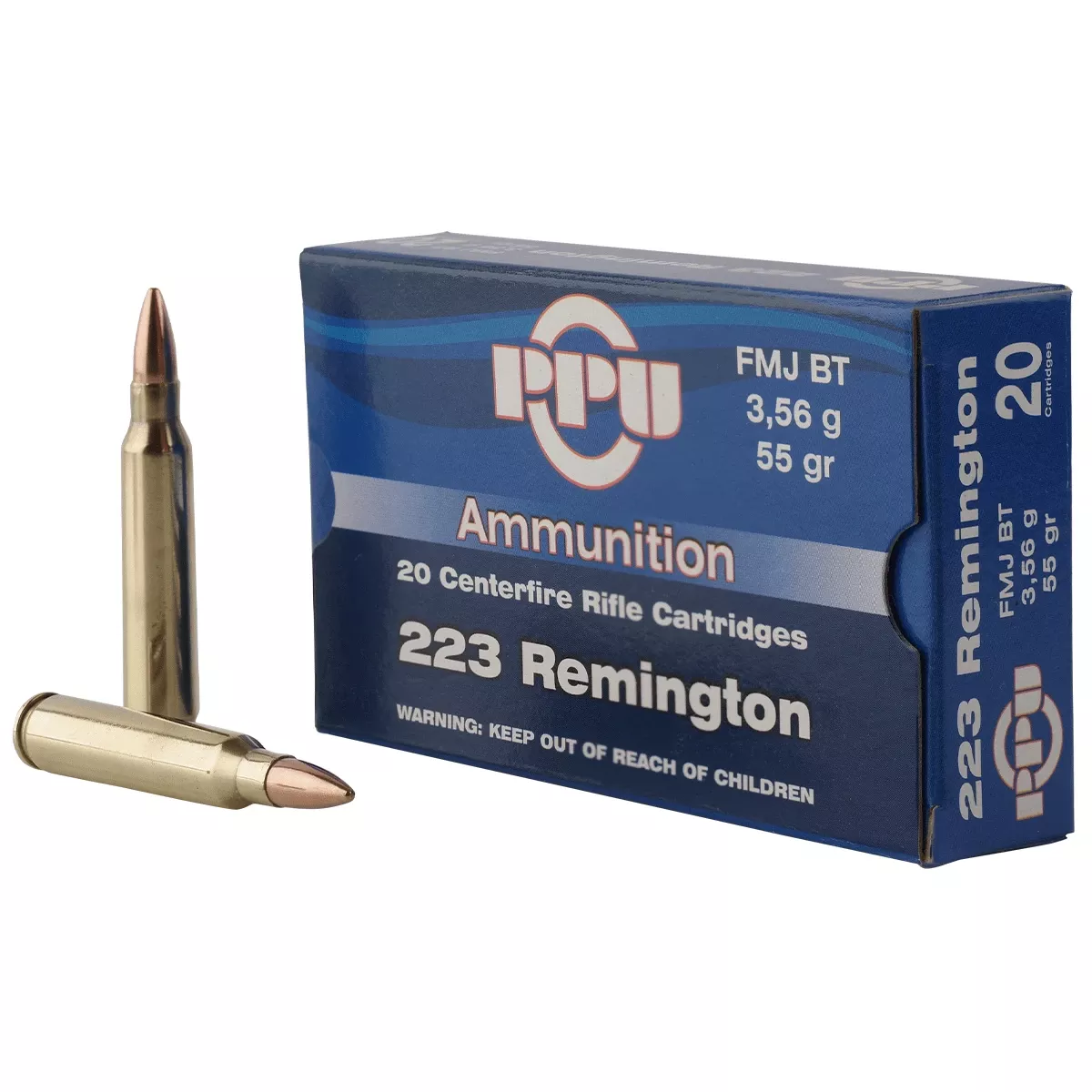PPU Standard Rifle 223 Rem 55 gr Full Metal Jacket Boat-Tail (FMJBT) - PP223F1