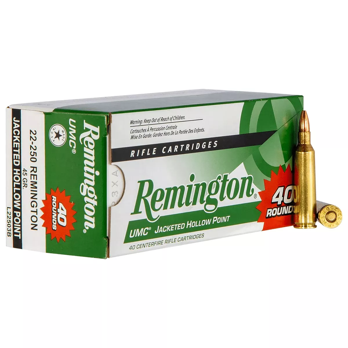 Remington Ammunition 23769 UMC Value Pack 22-250 Rem 45 gr Jacket Hollow Point 40 Per Box
