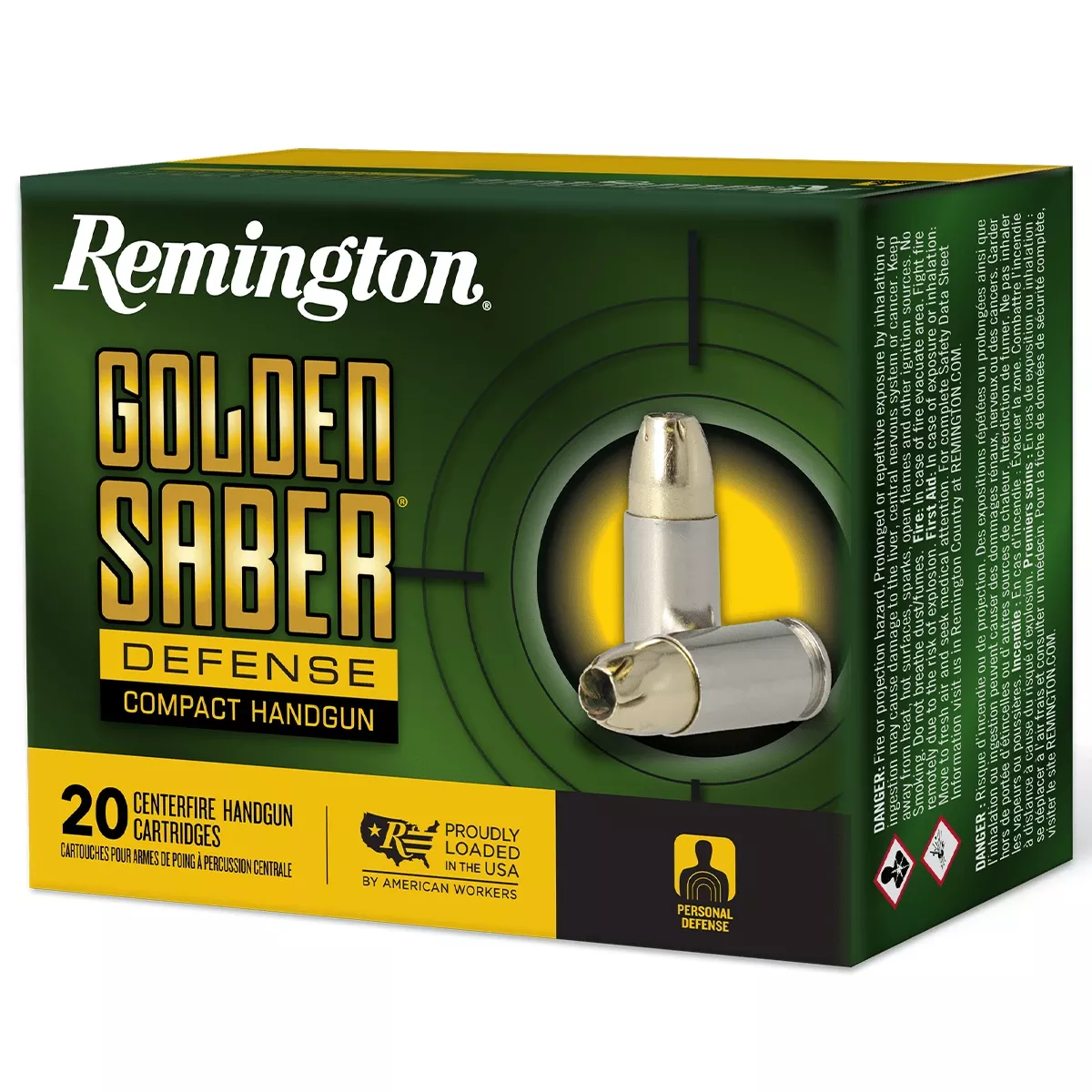 Remington Ammunition Golden Saber Defense 380 ACP 102 gr Brass Jacket Hollow Point 20 Per Box