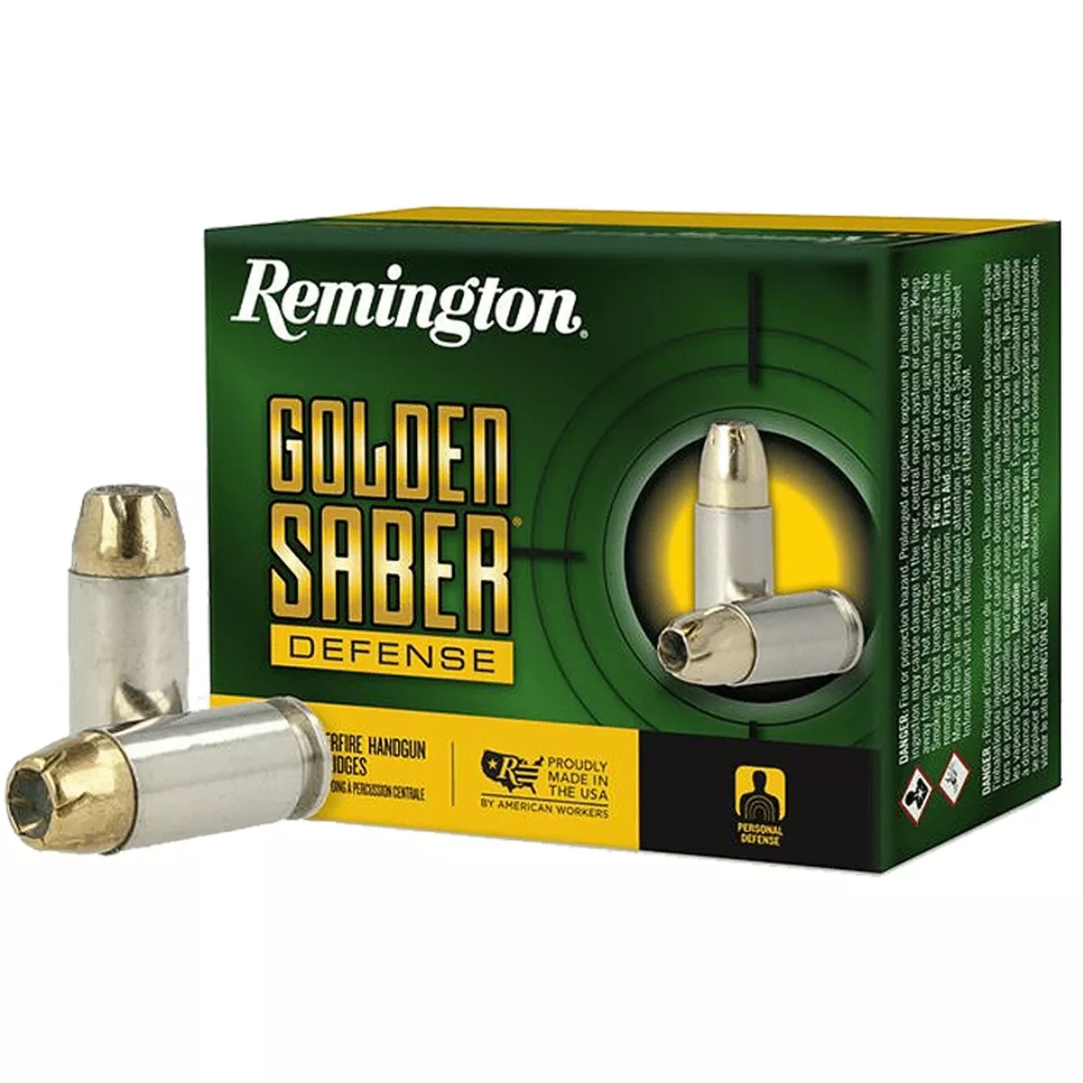 Remington Ammunition Golden Saber Defense 40 S&W 180 gr Brass Jacket Hollow Point 20 Per Box