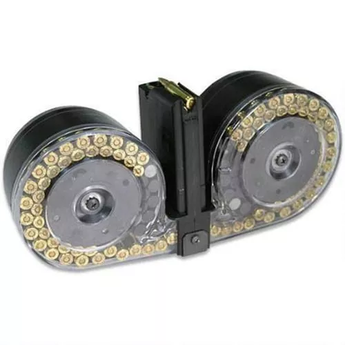 RWB DUAL DRUM MAG AR15 100RD BLK CLEAR FRONT