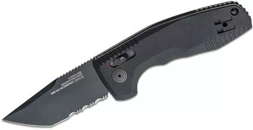 S.O.G SOG-15-38-10 SOG-TAC Auto Compact 2.94" Folding Tanto Part Serrated Black TiNi Cryo D2 Steel Blade Black Micro-Textured Anodized Aluminum Handle Includes Pocket Clip