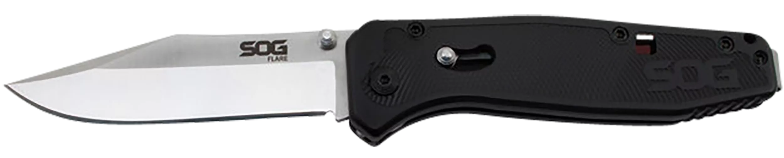 S.O.G SOGFLA1001CP Flare3.50" Folding Plain Clip Point Satin Polished/Black GRN Handle