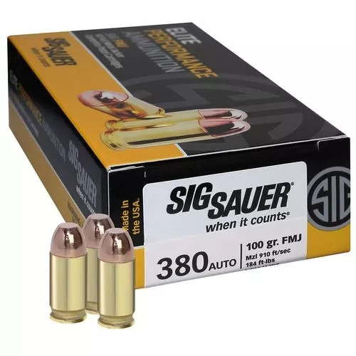 Sig Sauer E380B150 Elite Ball380 ACP 100 gr Full Metal Jacket (FMJ) 50 Bx/ 20 Cs