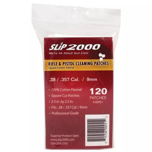 SLIP 2000 60951 Rifle and Handgun Cleaning Patches .38/.357/9mm/10mm 2.5" x 2.5" 120 Per Bag
