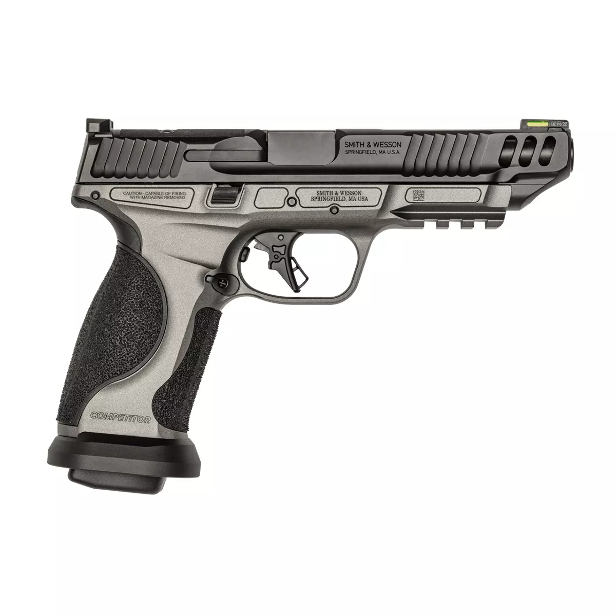 Smith & Wesson 2 TONE 13718 M&P Performance Center M2.0 Competitor 9mm Luger 17+1 5" Black Armornite Steel Barrel, Black Armornite Optic Ready/Serrated Steel Slide, Tungsten Gray Cerakote Aluminum Frame w/Picatinny Rail, Pistol