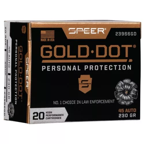 Speer Ammo 23966GD Gold Dot Personal Protection 45 ACP 230 gr Hollow Point (HP) 20 Bx/ 10 Cs
