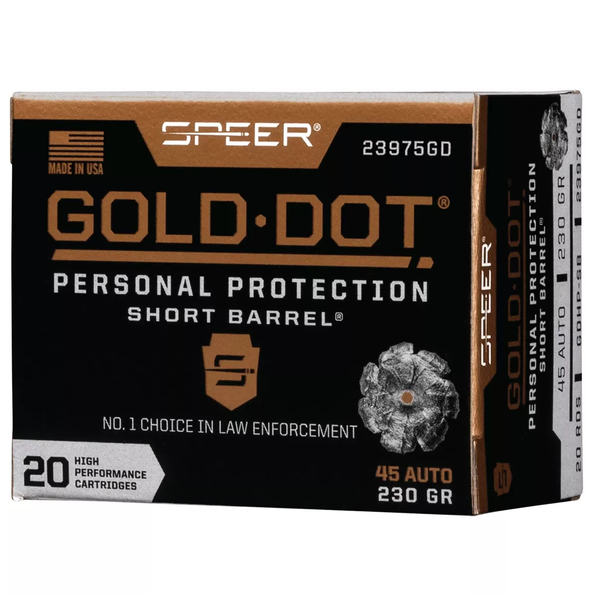 Speer Gold Dot Personal Protection Short Barrel 45 ACP 230 grHollow Point Handgun Ammo