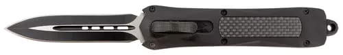 Steel River Knives A163BD Spartan3.50" OTF Dagger Plain Black/Silver 440C SS Blade/ Black w/Carbon Fiber Inlay Aluminum Zinc Alloy Handle