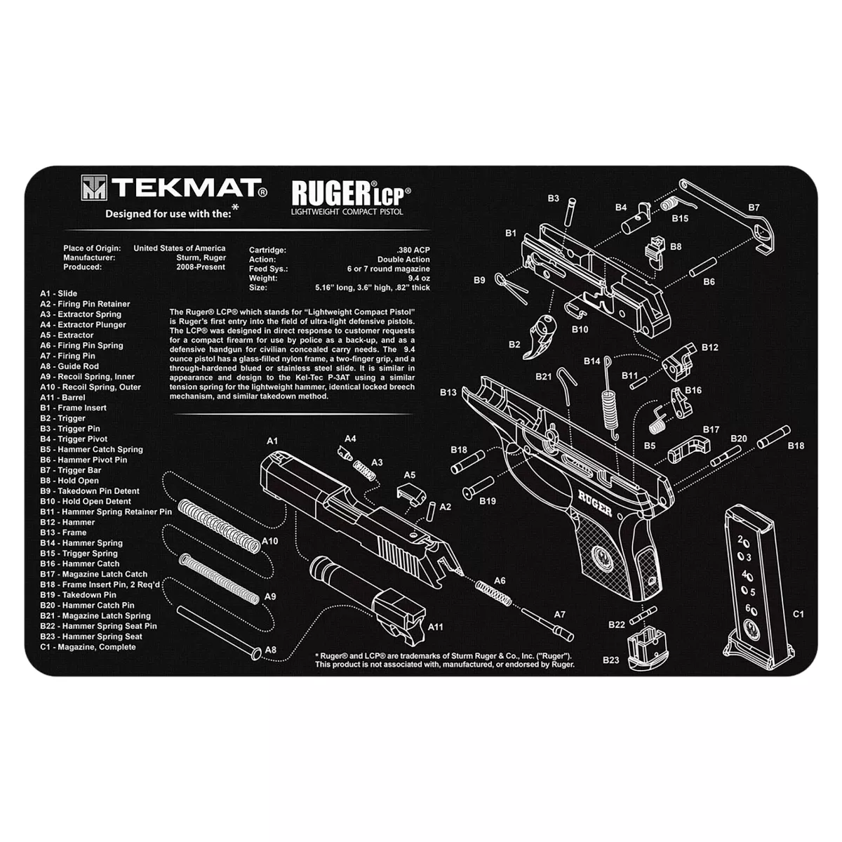 TekMat Original Cleaning MatRuger LC9 Parts Diagram 11" x 17"