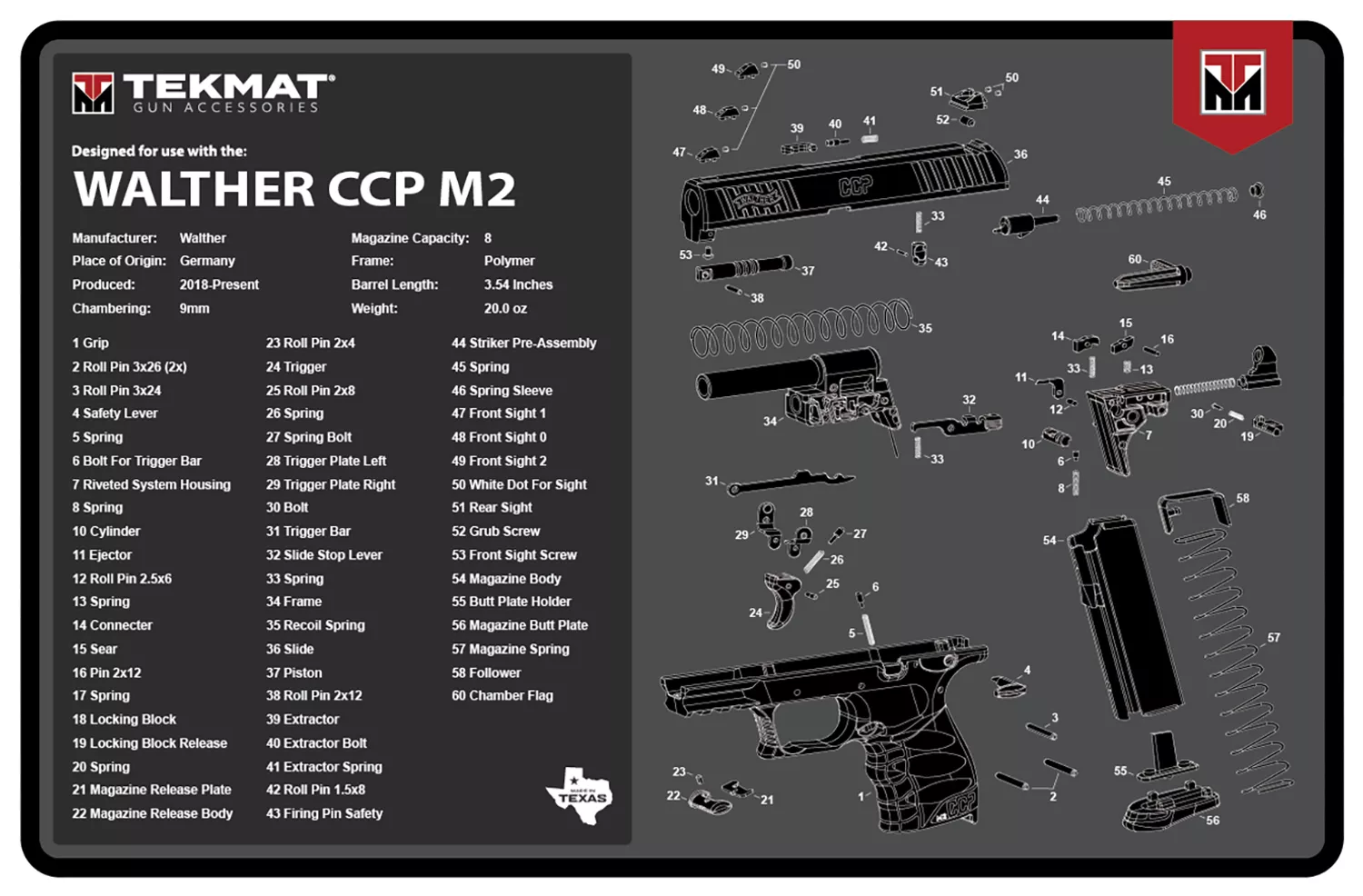 TekMat TEKR17WALCCPM2 Walther CCP M2 Cleaning Mat Black/White Rubber 11″x17″ Walther CCP M2 Parts Diagram