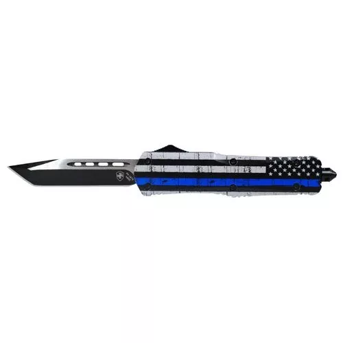Templar Knife LBTB231 Back The Blue Gen II Large 3.50" Tanto Plain Black 440C Stainless Steel Blue/White/Black Zinc Aluminum Alloy Handle OTF