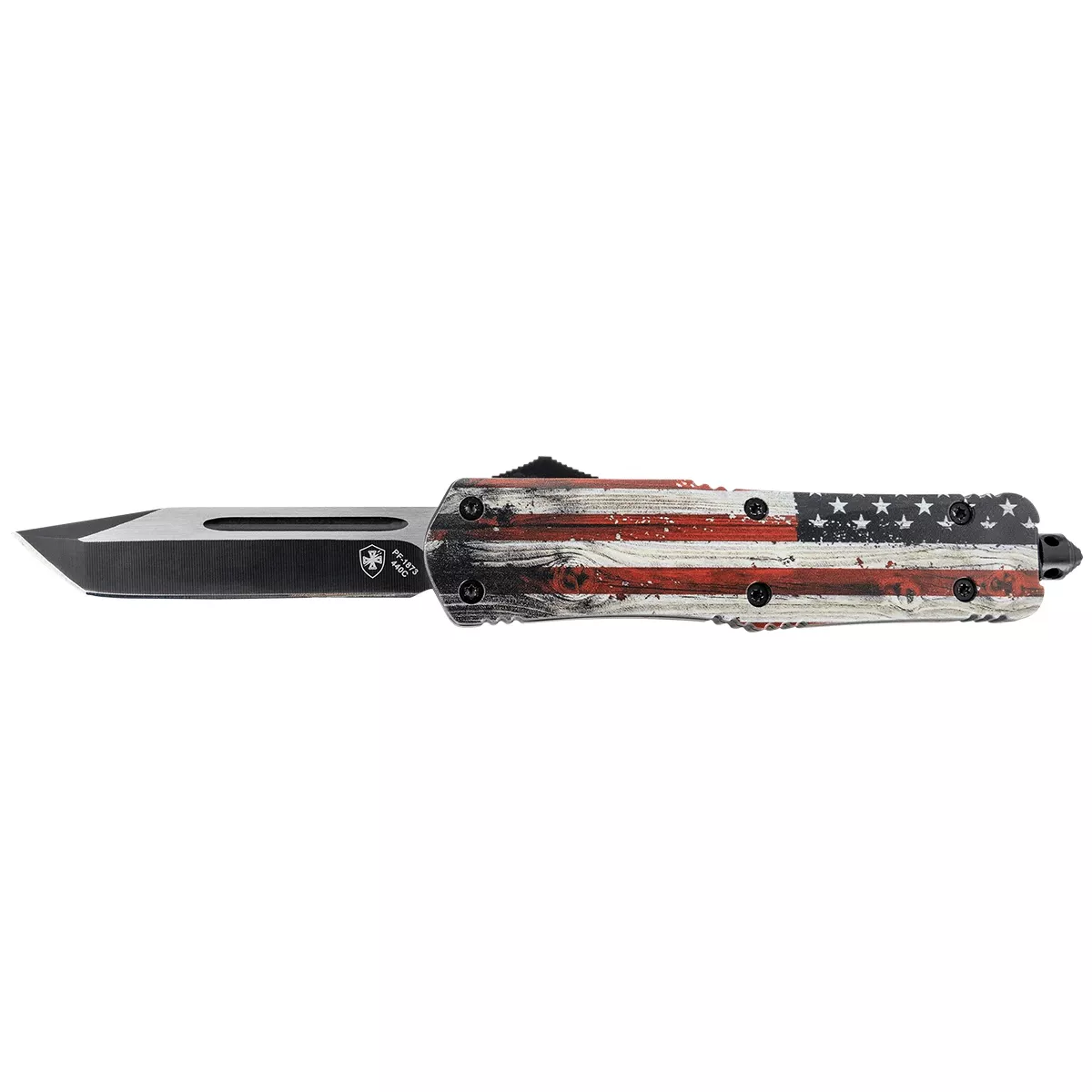 Templar Knife LWUS231 Wood US Flag Gen II Large 3.50" OTF Tanto Plain Black 440C SS Blade Painted Wood Grain US Flag Zinc Aluminum Alloy Handle