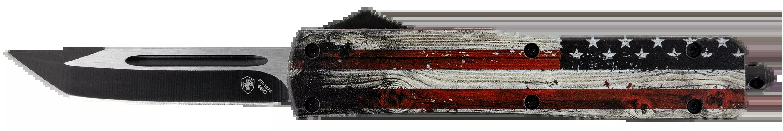Templar Knife MWUS231 Gen II Wood US Flag Slim 3.43" OTF Tanto Plain Black Oxide Stonewashed 440C 5.05" US Flag Aluminum Handle Glass Breaker