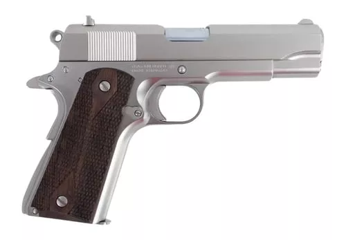 Tisas Arms 10100117 1911 A1 Tank Commander 9mm Luger 9+1 4.25" Stainless Steel Barrel, Nickel Carbon Steel Serrated Slide & Frame w/Beavertail, Walnut Grip
