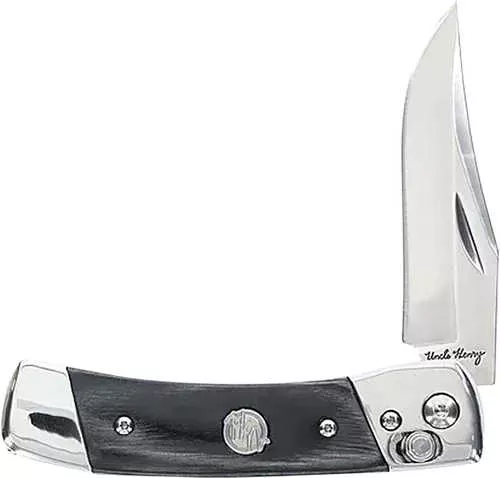 Uncle Henry 1222001 Smokey 2.90" Folding Plain 7Cr17MoV SS Blade, Black/SS Wood Laminate Handle