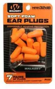 Walkers Game Ear Plug Foam 7 Pairs Orange Includes Case GWP-PLGCAN-OR