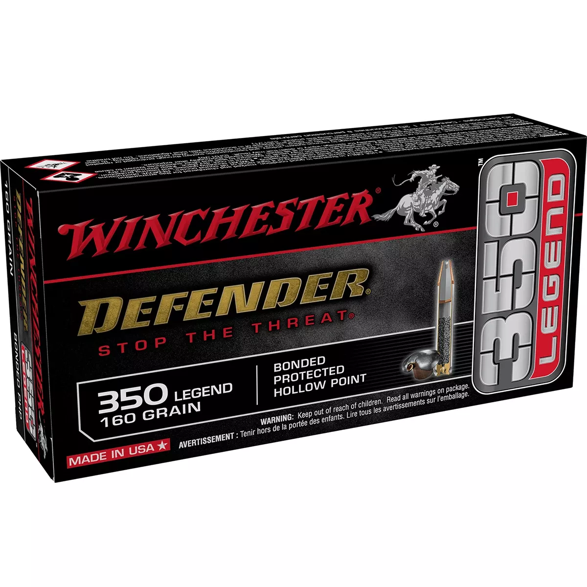Winchester Ammo S350PDB Defender350 Legend 160 gr Bonded Protected Hollow Point 20 Bx/10 Cs
