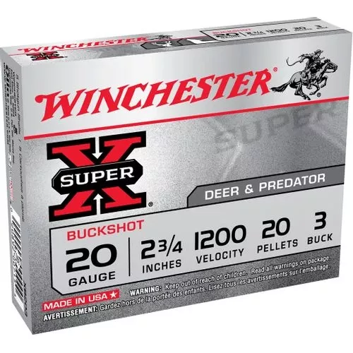 Winchester Ammo Super X 20 Gauge 2.75" 20 Pellets 3 Buck Shot 15 Bx/ 10 Case - XB203VP
