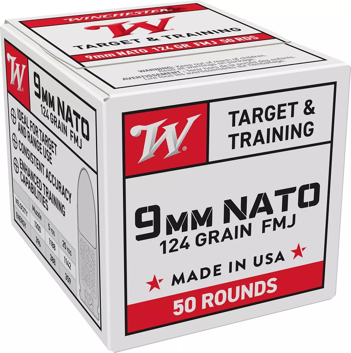 Winchester Ammo USA 9mm NATO 124 gr Full Metal Jacket - W9NATO50