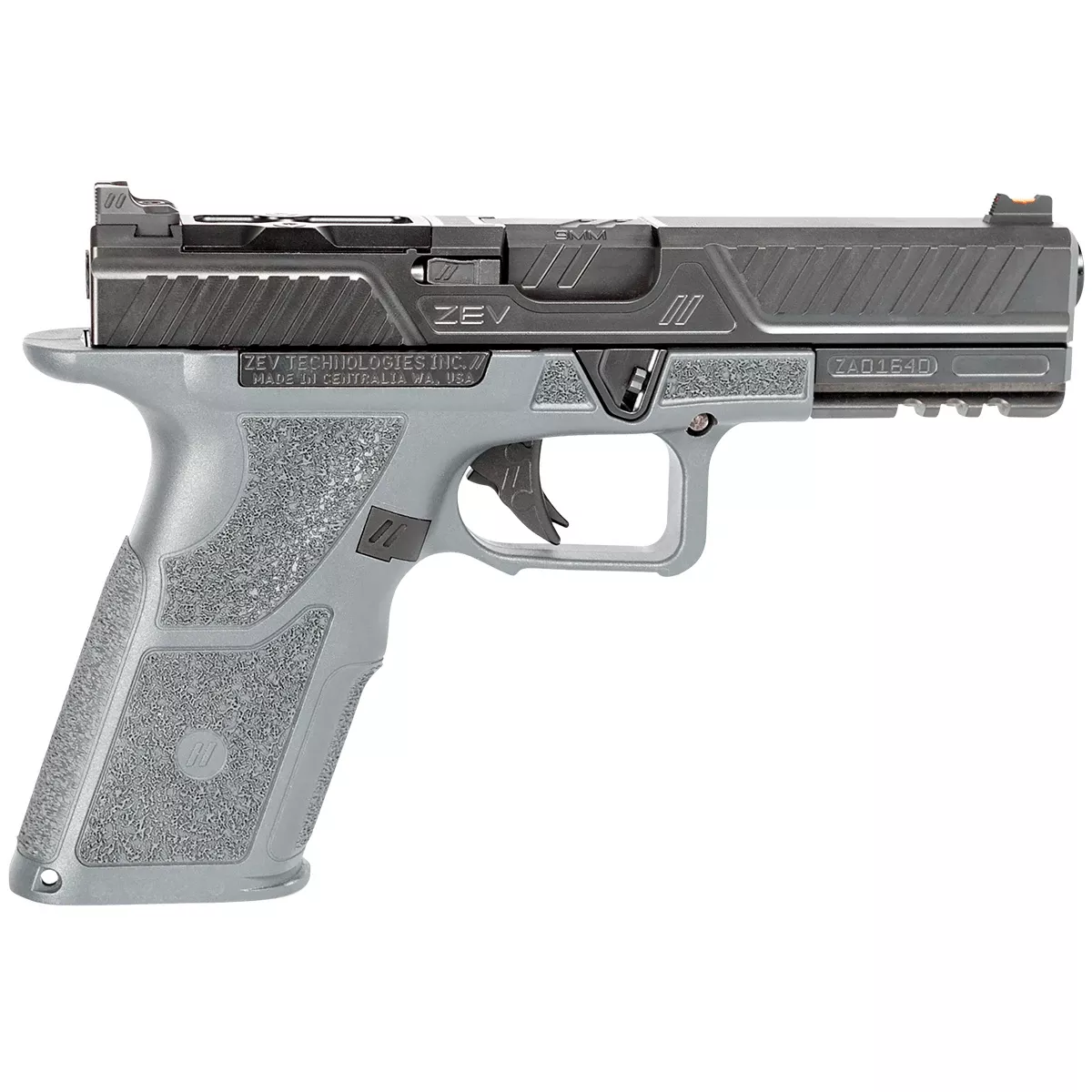 ZEV OZ9STDCOMG OZ9 Combat 9mm Pistol 4.49" Combat Gray Frame Black Steel Slide with Optics Cut Aggressive Textured Combat Gray Polymer Grips